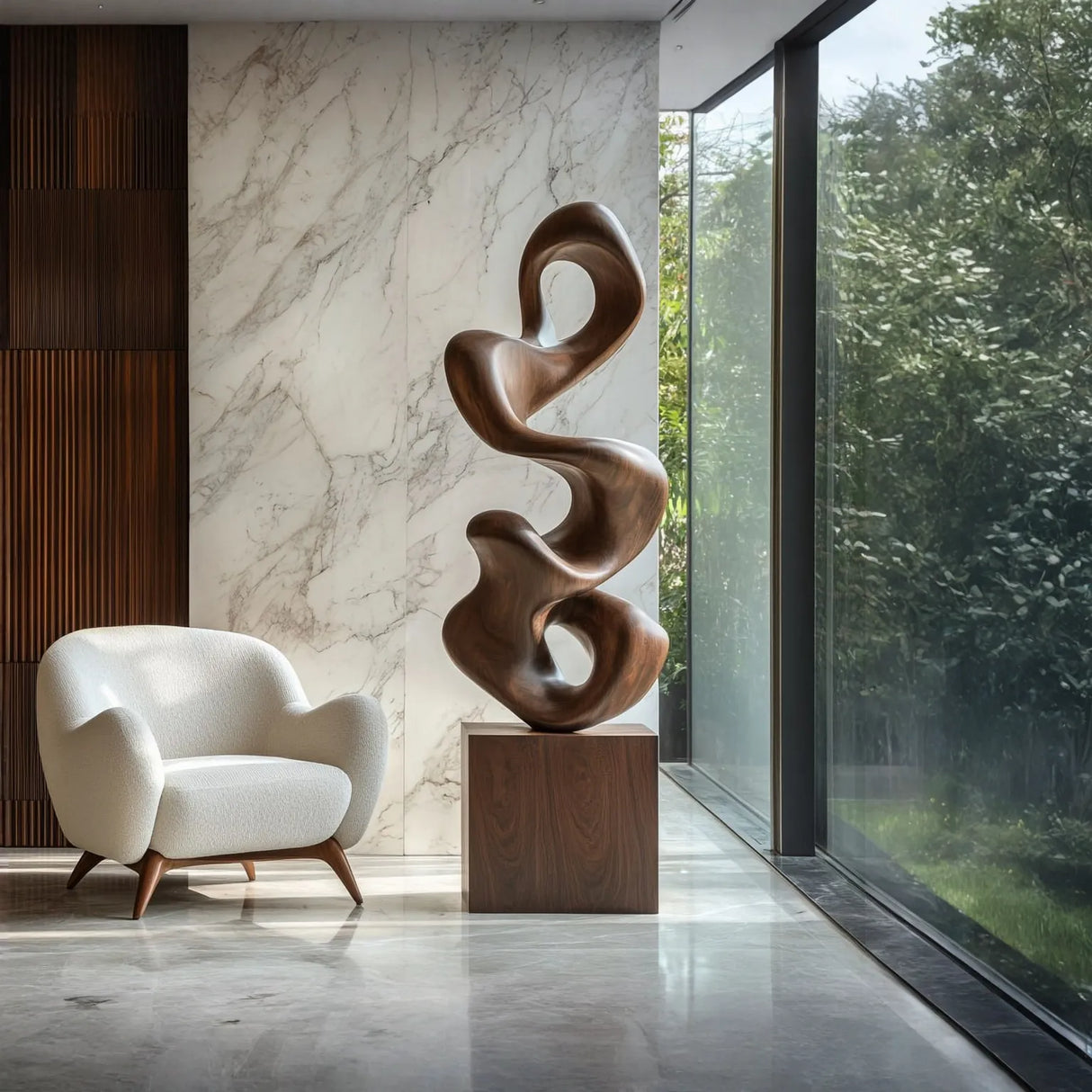 Organic Hand-Carved Abstract Solid Wood Sculpture for Modern Interior Design