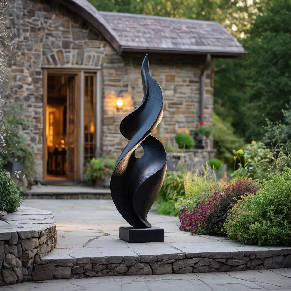 Modern Flame Solid Wood Sculpture for Outdoor Garden and Entryway Spaces