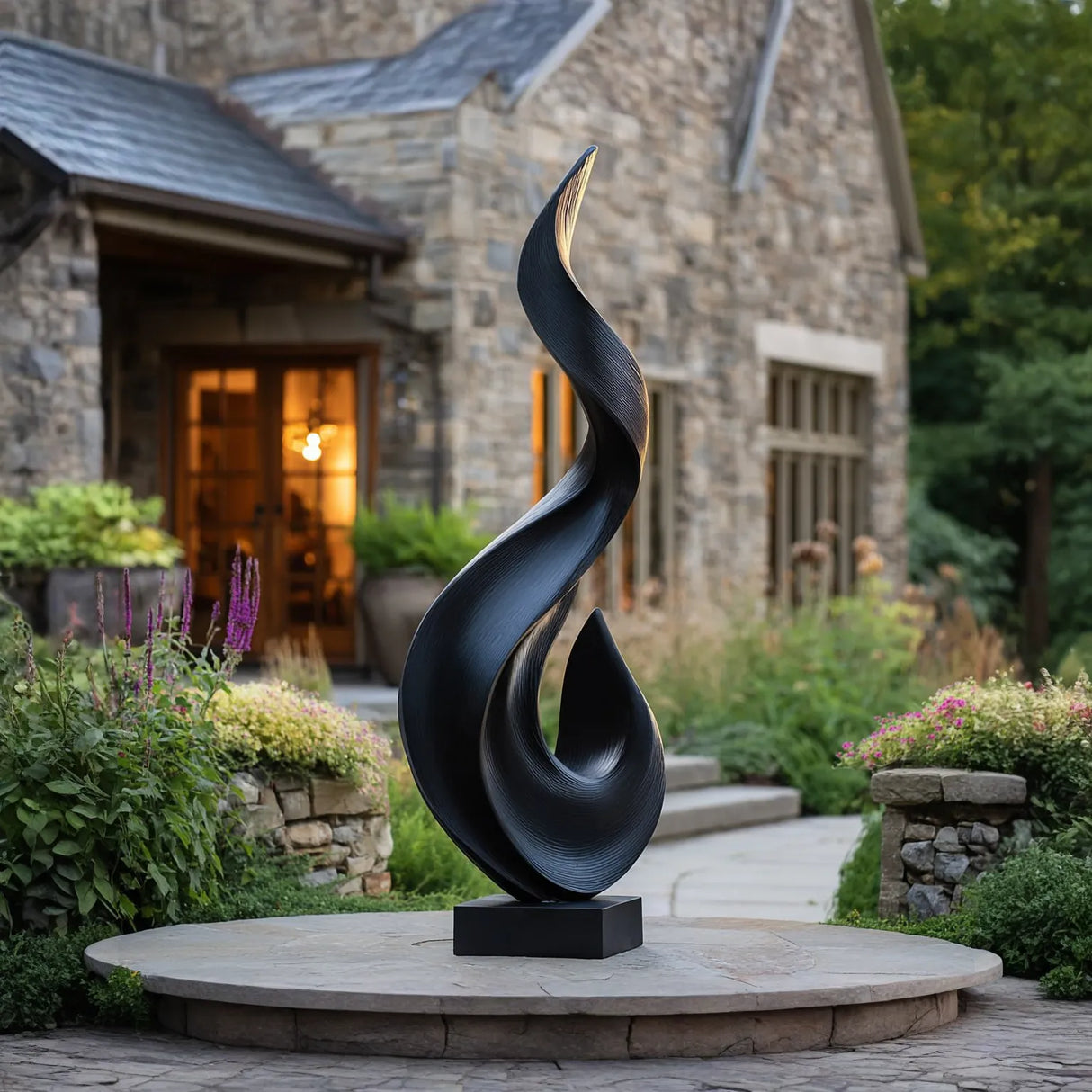 Modern Flame Solid Wood Sculpture for Outdoor Garden and Contemporary Landscape