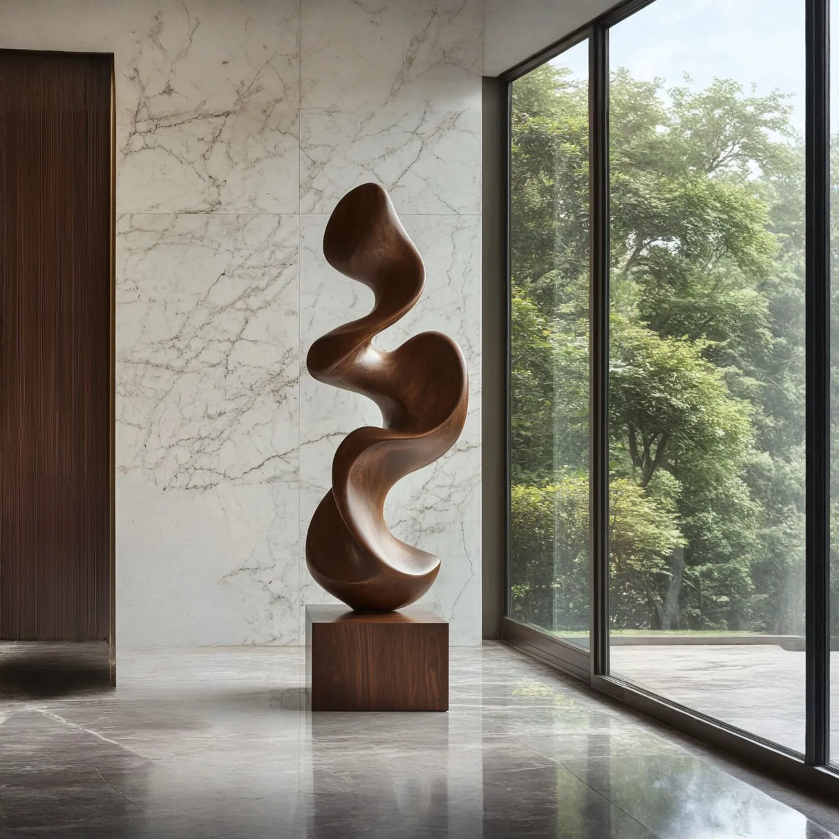 Abstract Solid Wood Floor Sculpture for Modern Organic Living Room Interiors