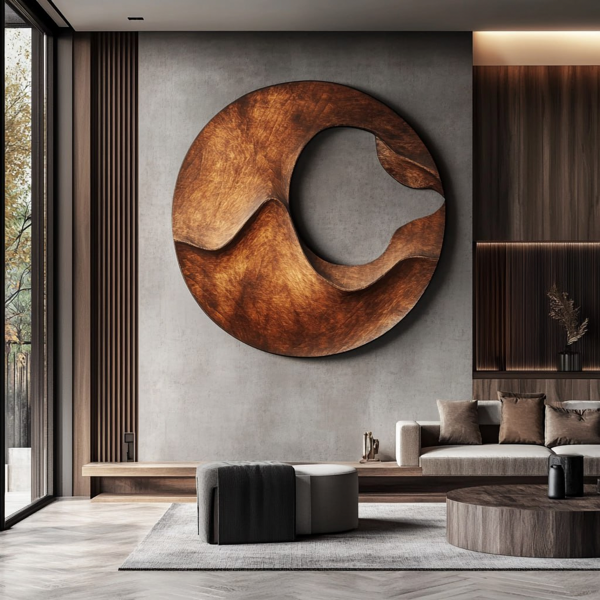 Minimalist Round Solid Wood Wall Sculpture for Living Room Display