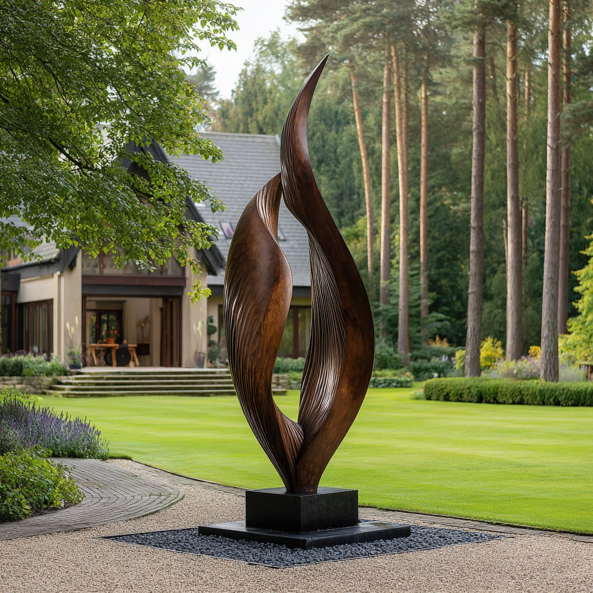 Modern Solid Wood Twin Flame Form for Garden and Outdoor Spaces