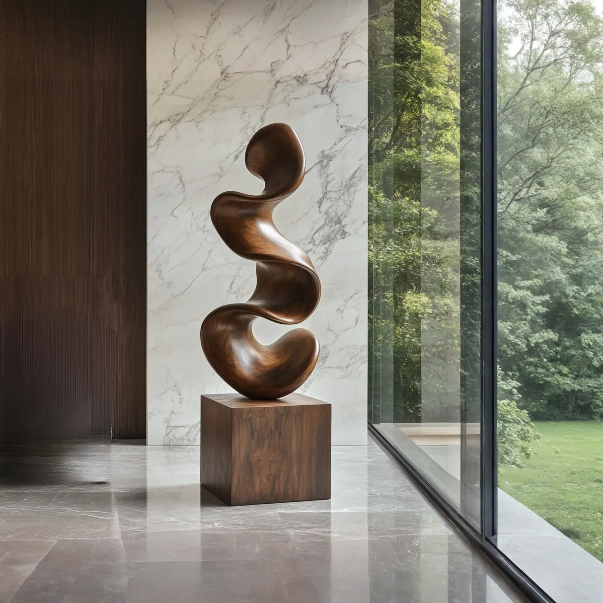 Modern Abstract Solid Wood Sculpture for Office and Home Interiors