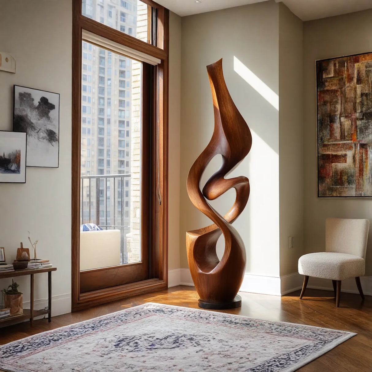 Organic Abstract Solid Wood Sculpture for Living Room