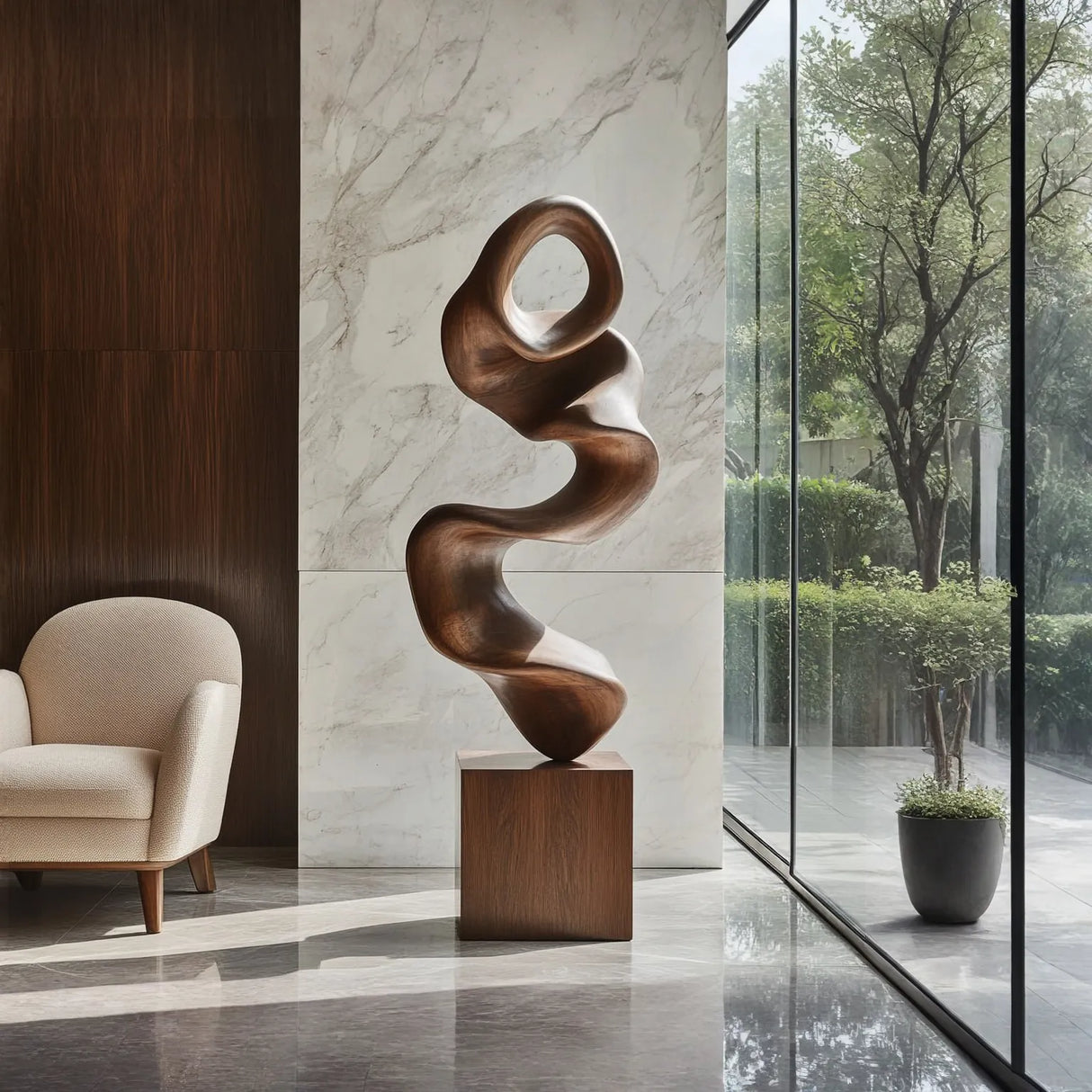 Modern Organic Solid Wood Sculpture for Luxury Interior Spaces