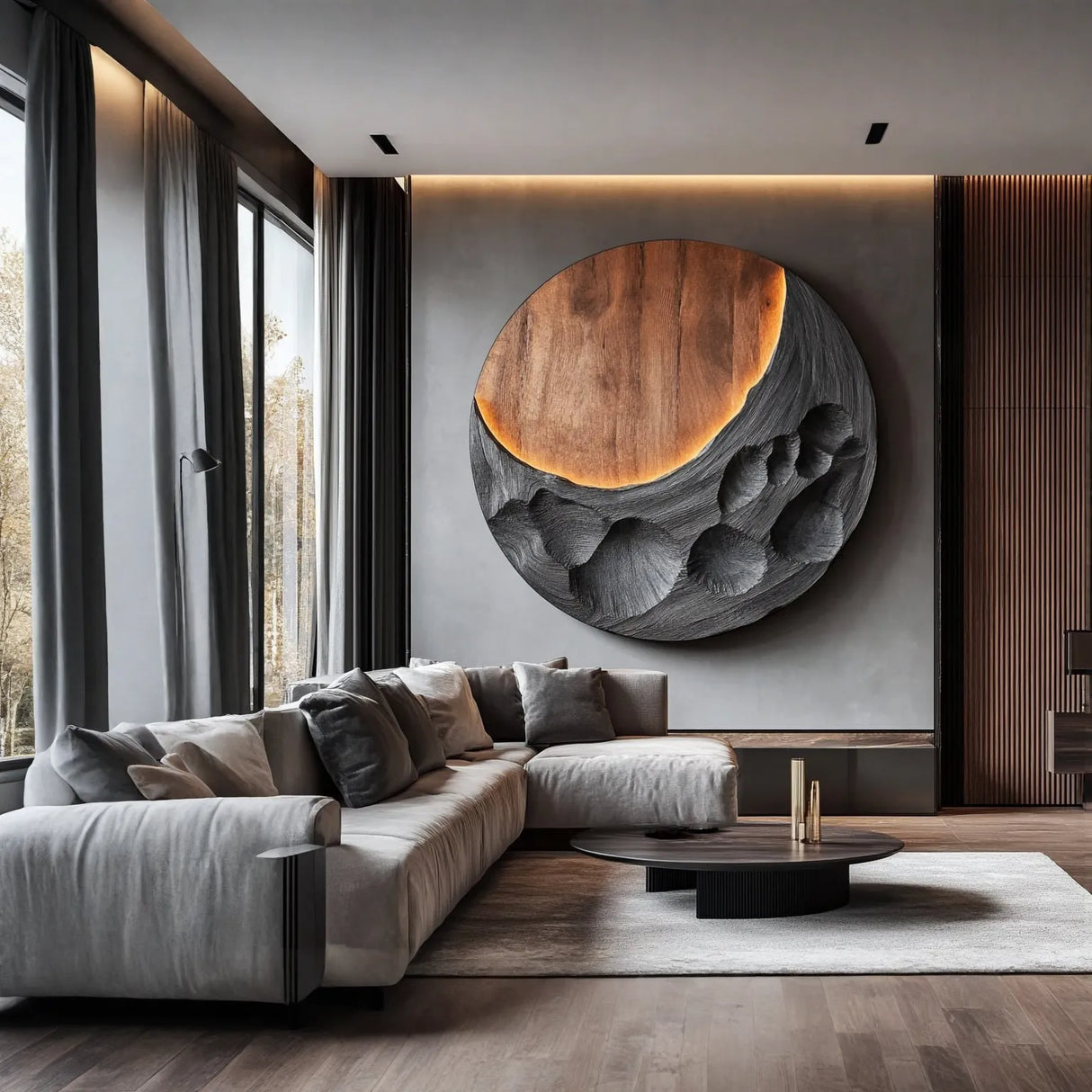 Modern Abstract Solid Wood Wall Sculpture for Living Room
