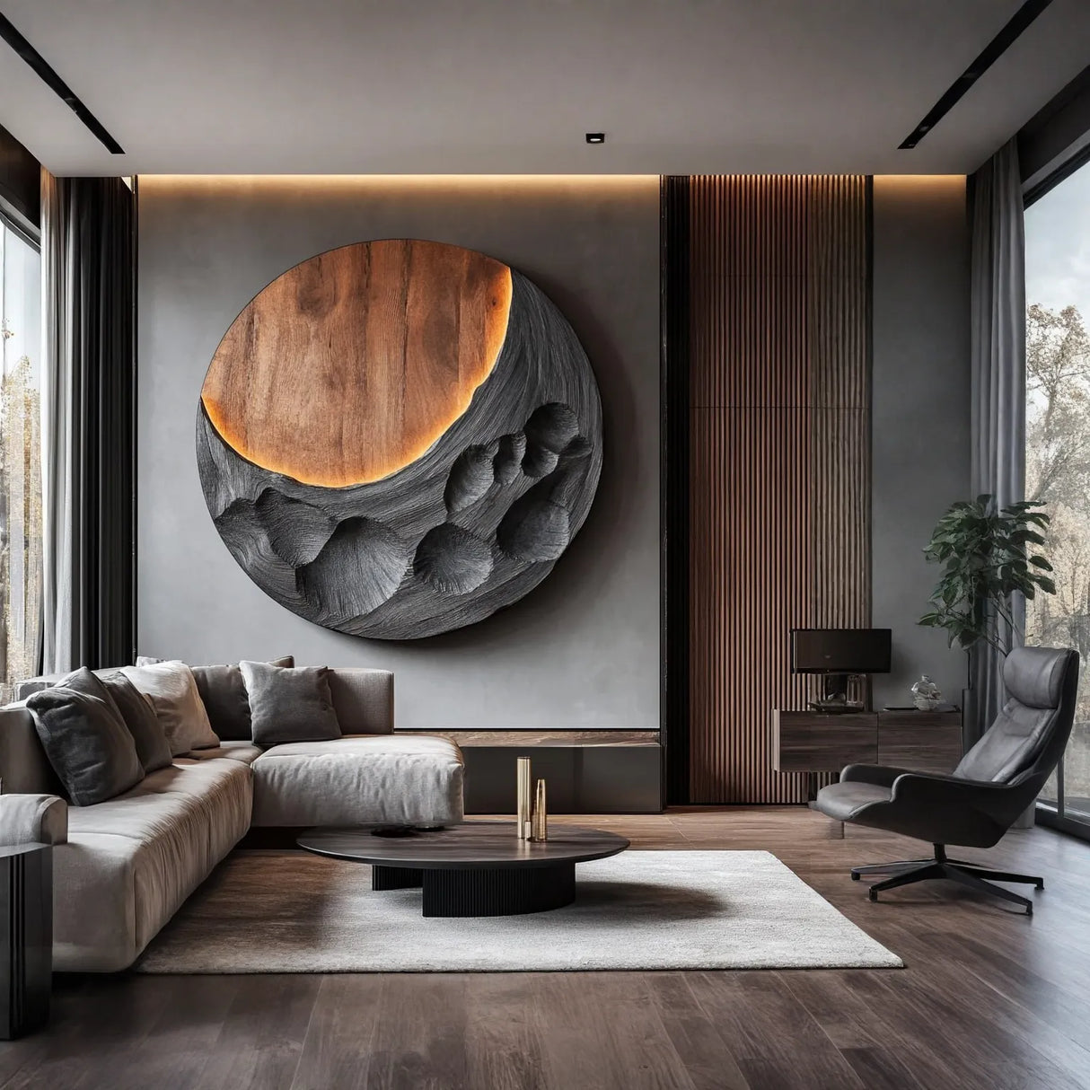 Modern Abstract Solid Wood Wall Sculpture for Living Room