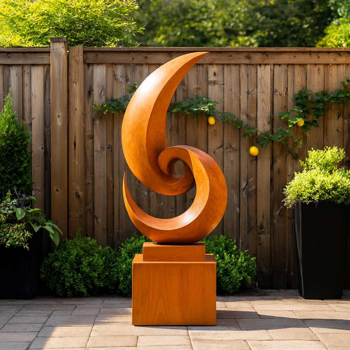 Garden Harmony Solid Wood Sculpture for Outdoor Landscape Accent