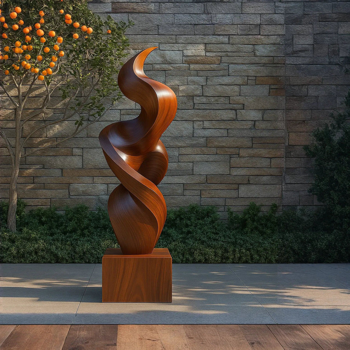 Large Abstract Spiral Solid Wood Sculpture for Indoor and Outdoor Display