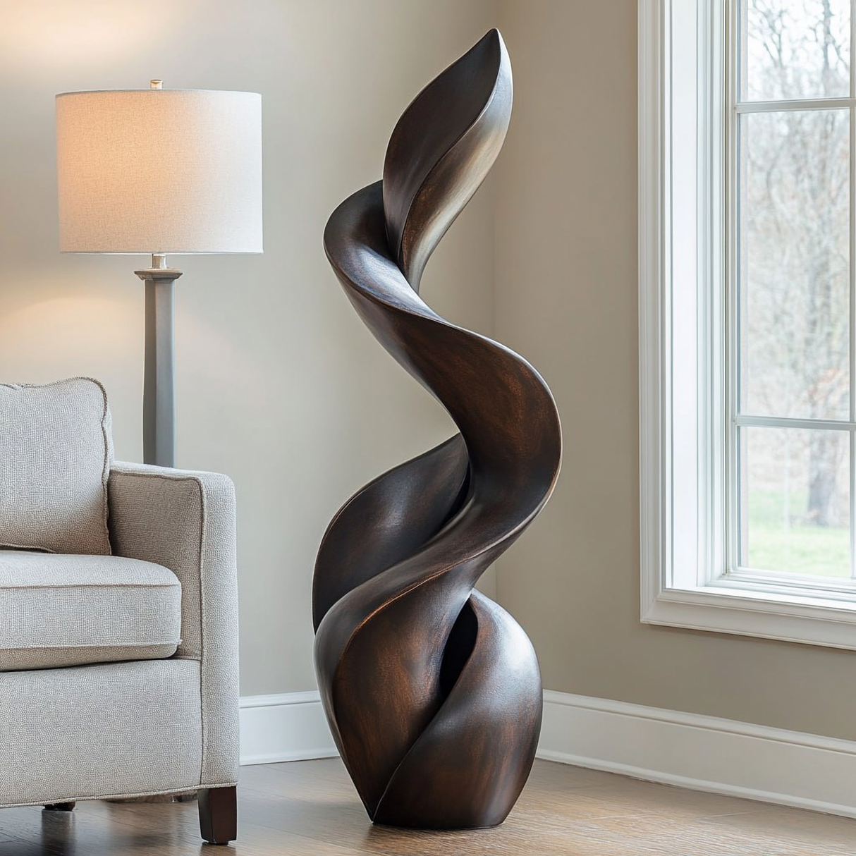 Modern Curved Solid Wood Sculpture for Living Room Display