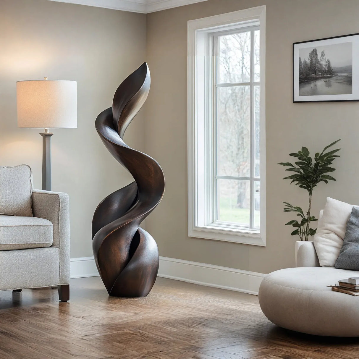 Modern Curved Solid Wood Sculpture for Living Room Display