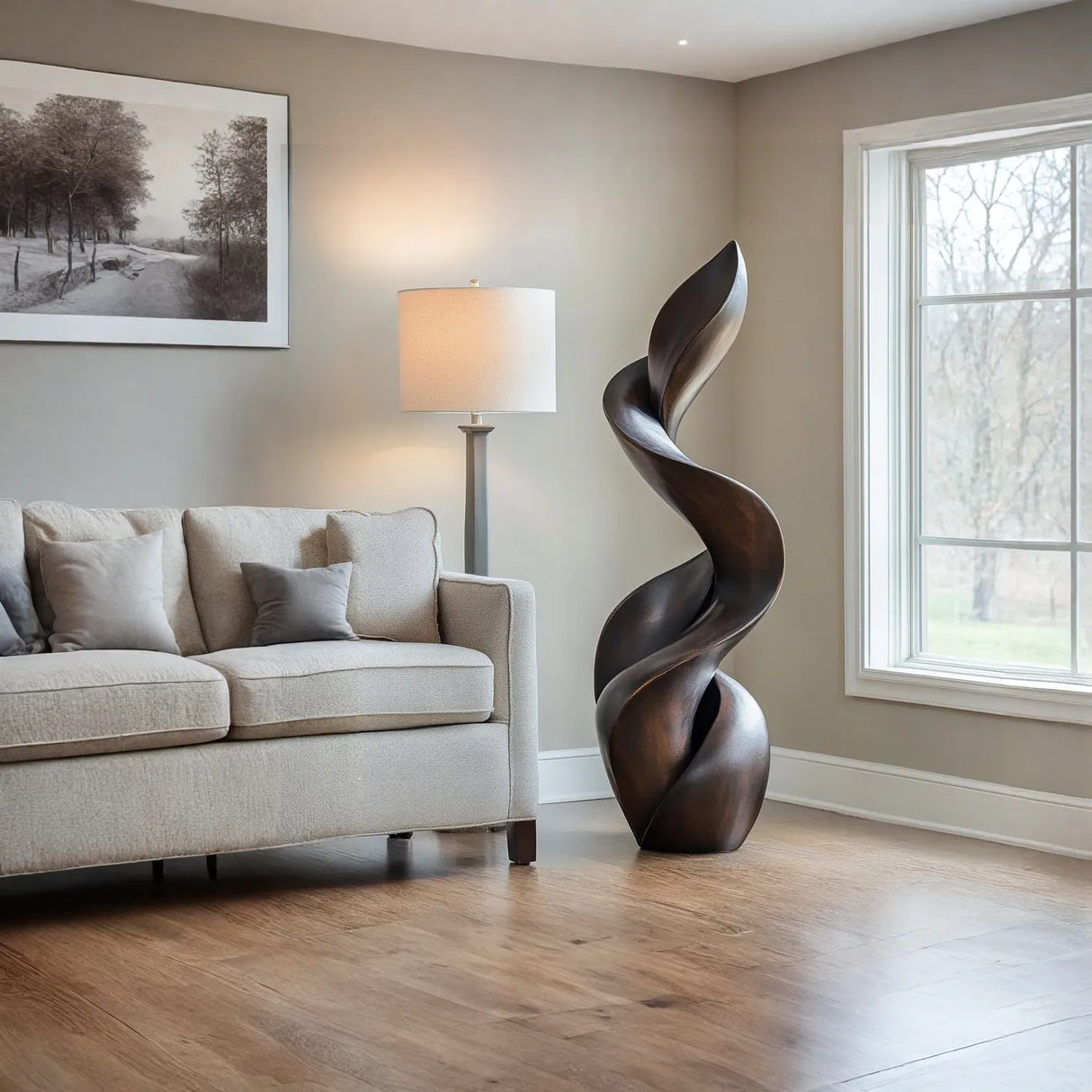 Modern Curved Solid Wood Sculpture for Living Room Display