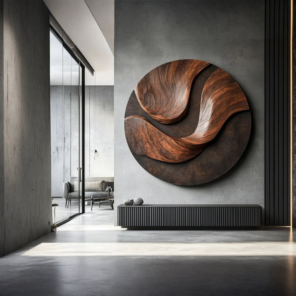 Dual Flow Round Solid Wood Wall Sculpture for Modern Interiors