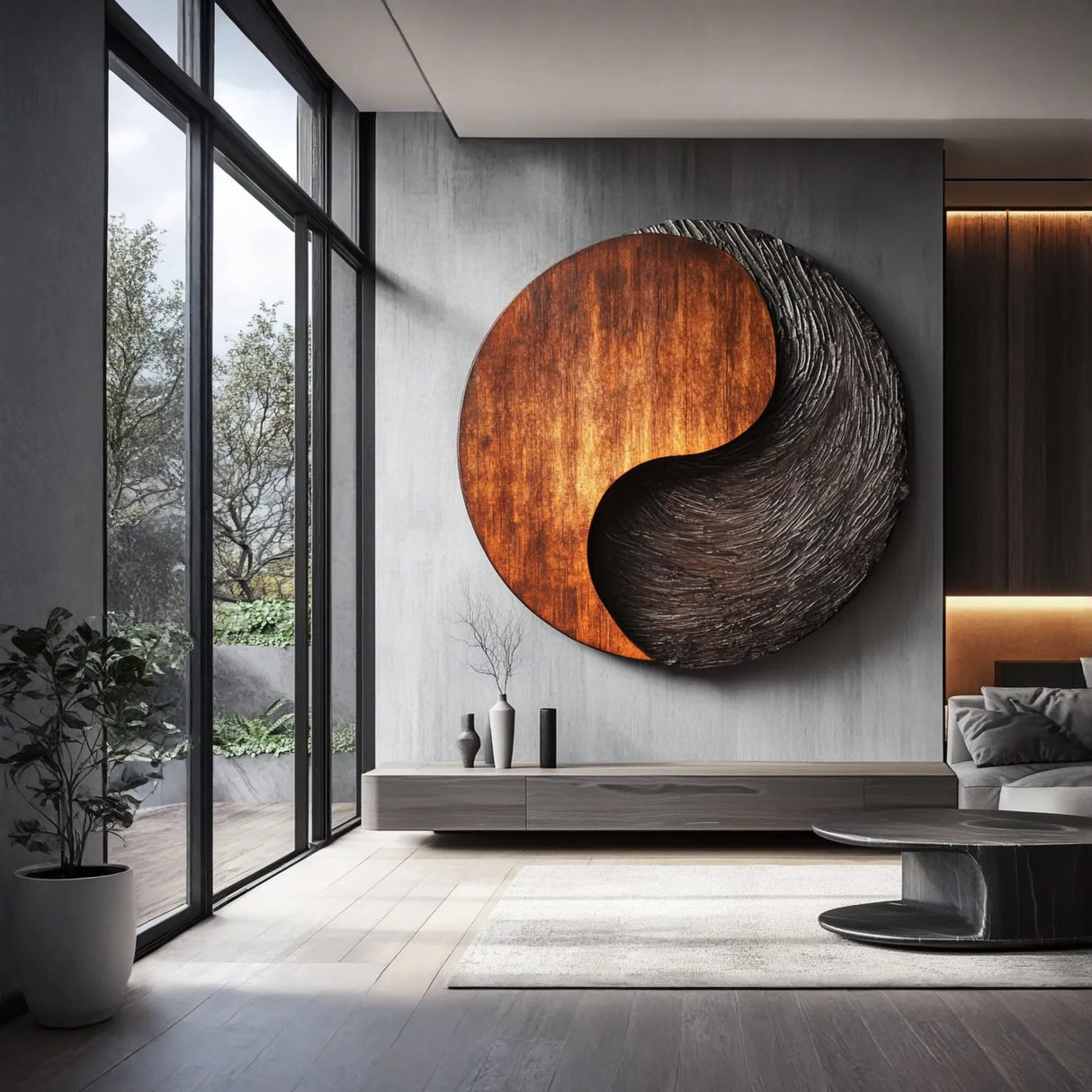 Organic Solid Wood Wall Sculpture for Modern Living Room