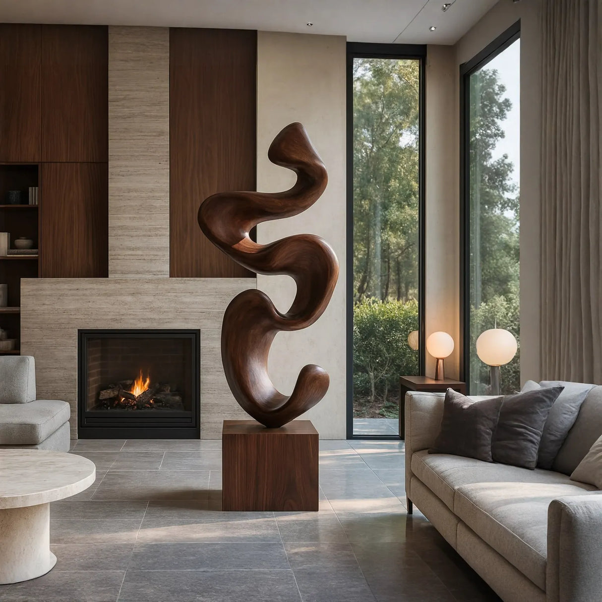 Modern Abstract Solid Wood Sculpture for Living Room Contemporary Organic Art