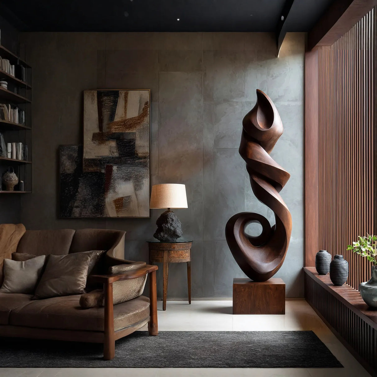 Contemporary Flowing Solid Wood Sculpture for Living Room Accent Display