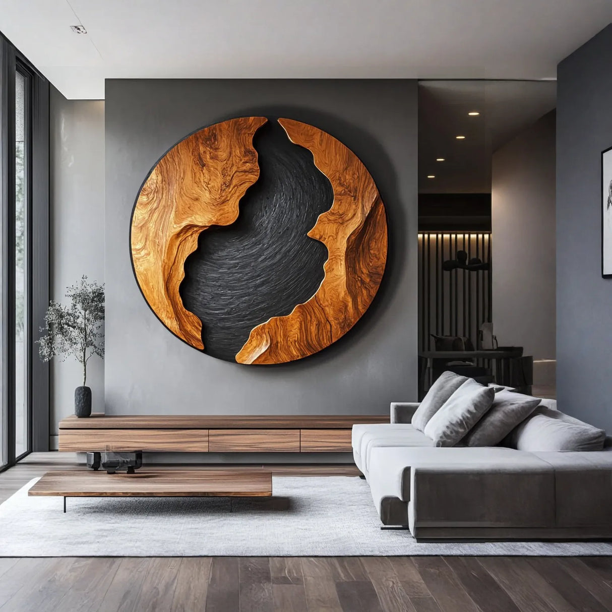 Hand Carved Solid Wood Wall Sculpture with Organic Contours for Living Spaces