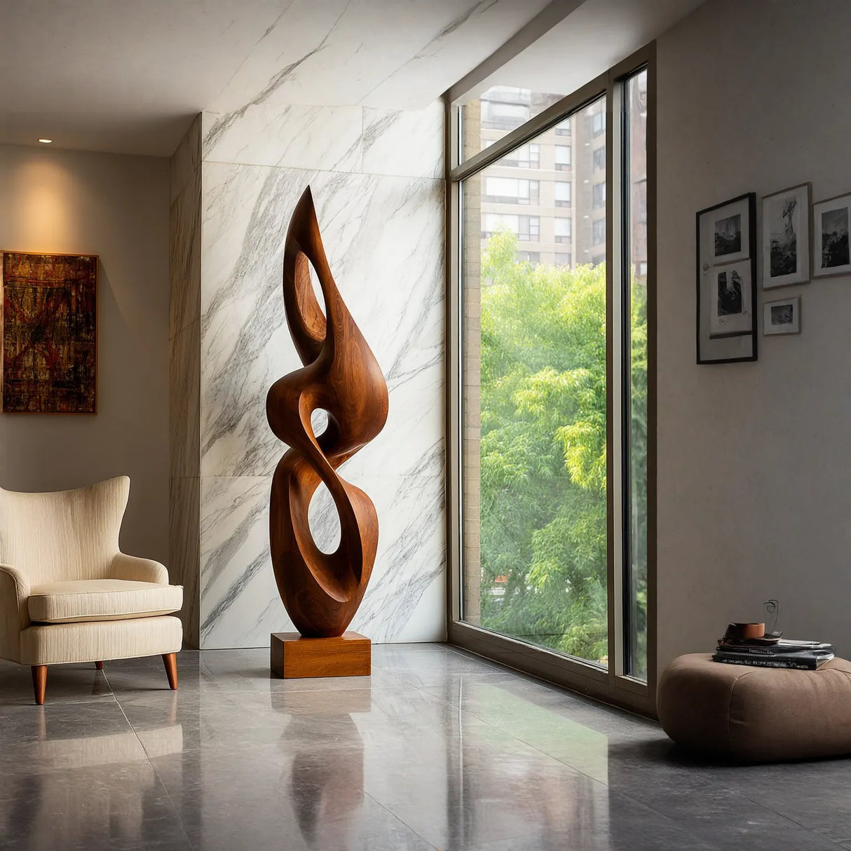 Contemporary Solid Wood Sculpture for Living Room or Entryway