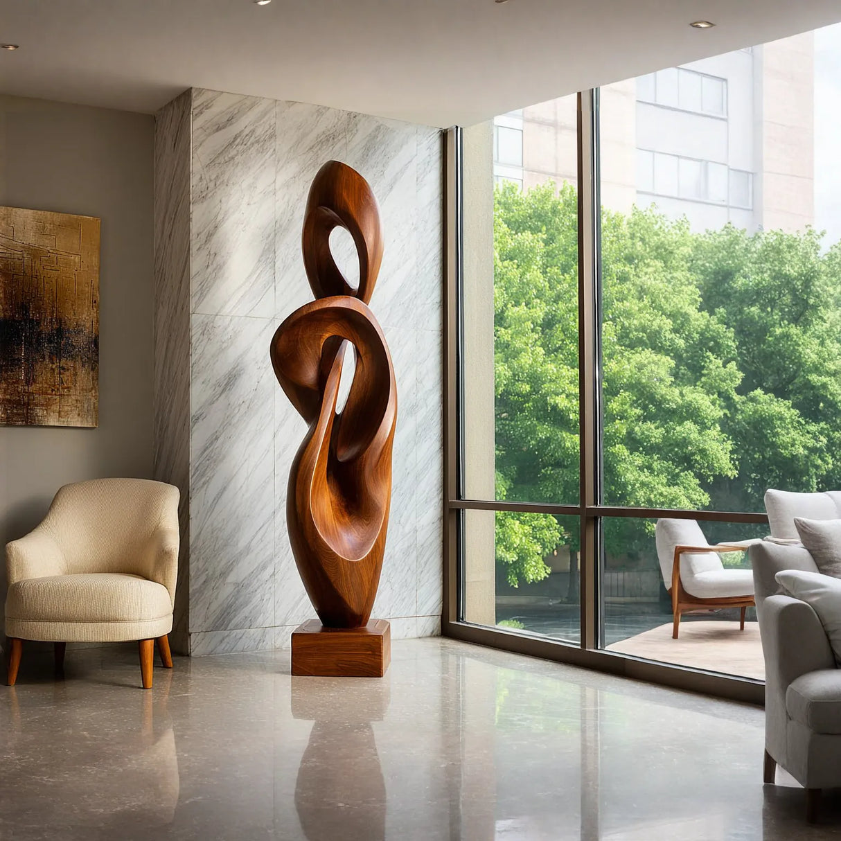 Organic Flow Solid Wood Sculpture for Modern Interior Spaces