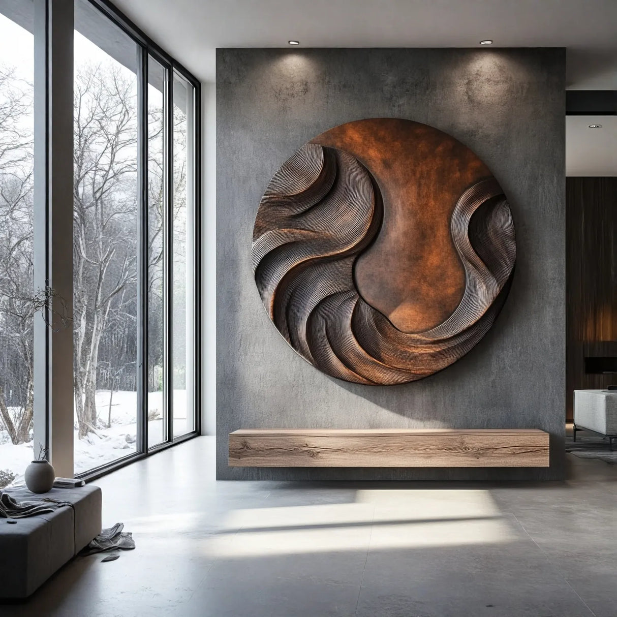 Modern Textured Solid Wood Wall Sculpture for Contemporary Living Rooms