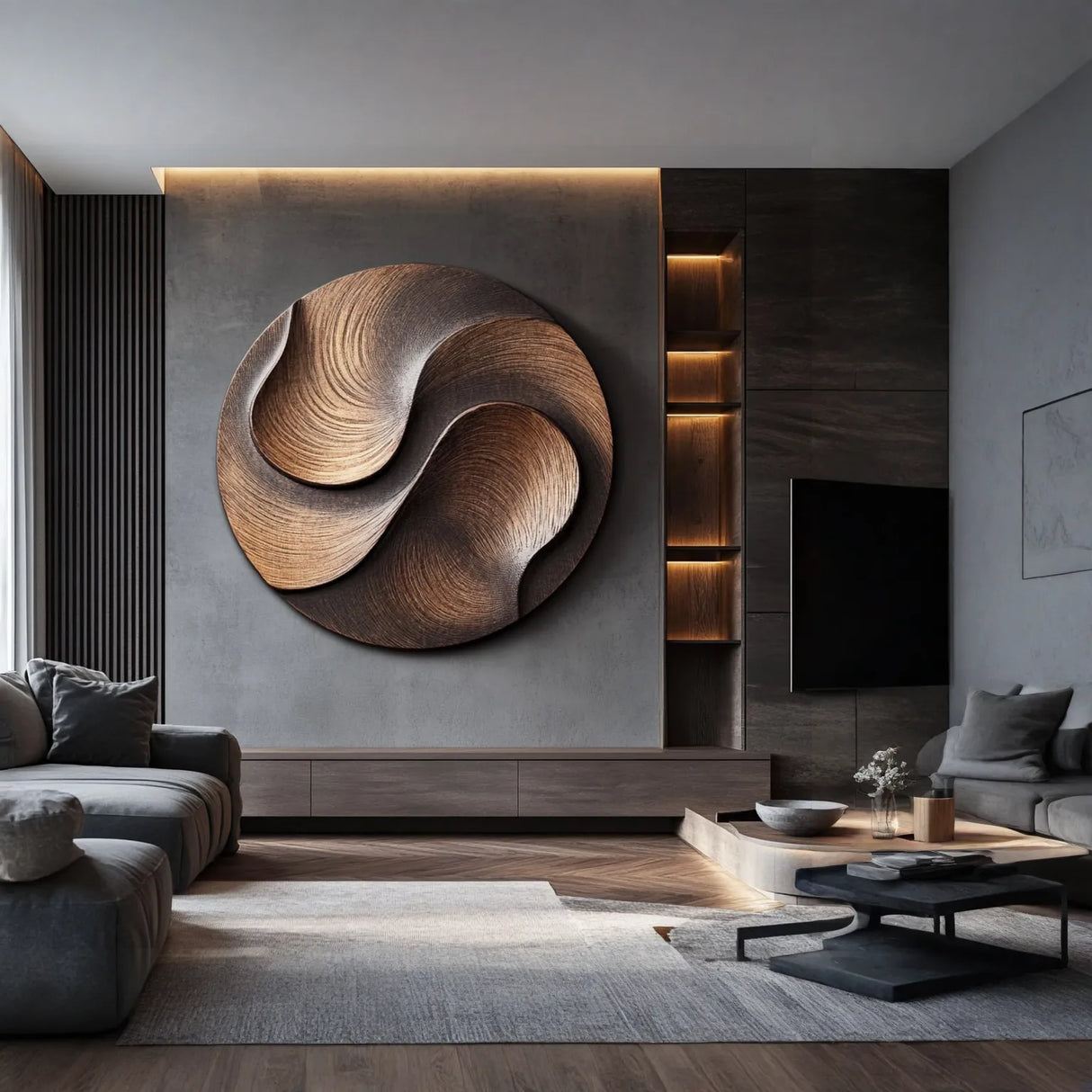 Contemporary Solid Wood Flow Wall Sculpture for Living Room