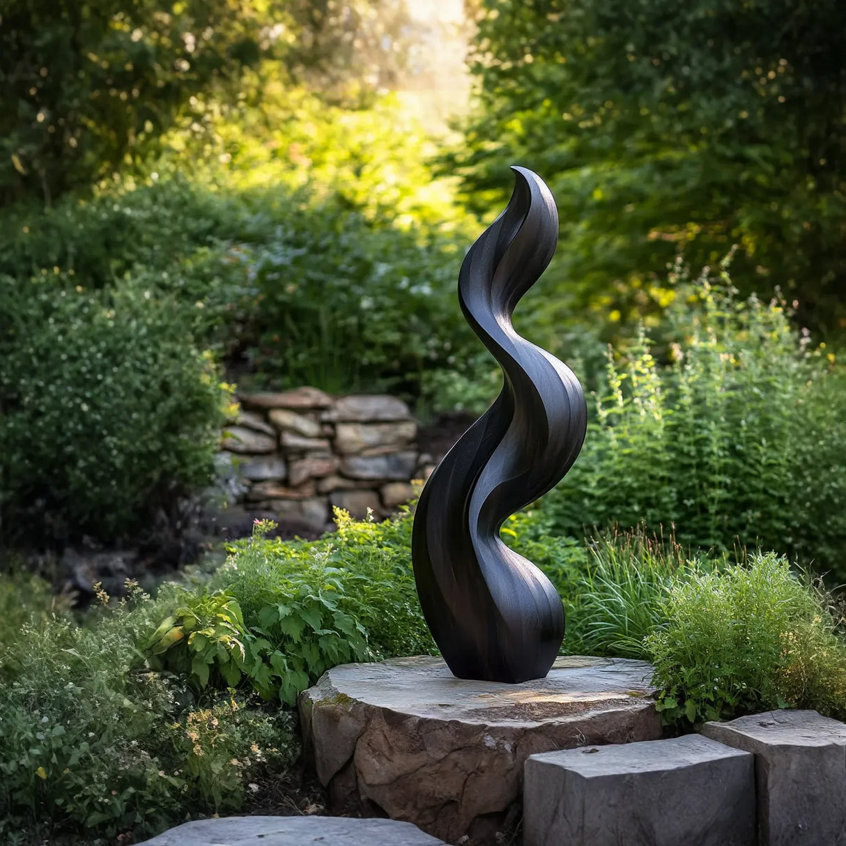 Contemporary Flame Solid Wood Sculpture for Outdoor Garden Spaces