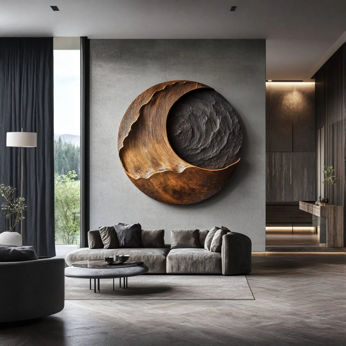 Contemporary Solid Wood Textured Wall Sculpture for Living Room Interiors