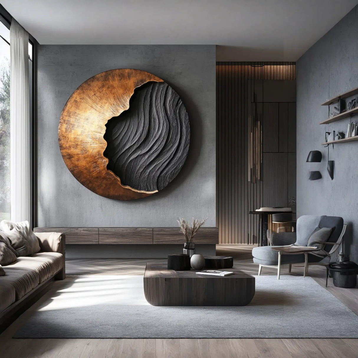 Contemporary Abstract Solid Wood Wall Decor for Living Room Interiors