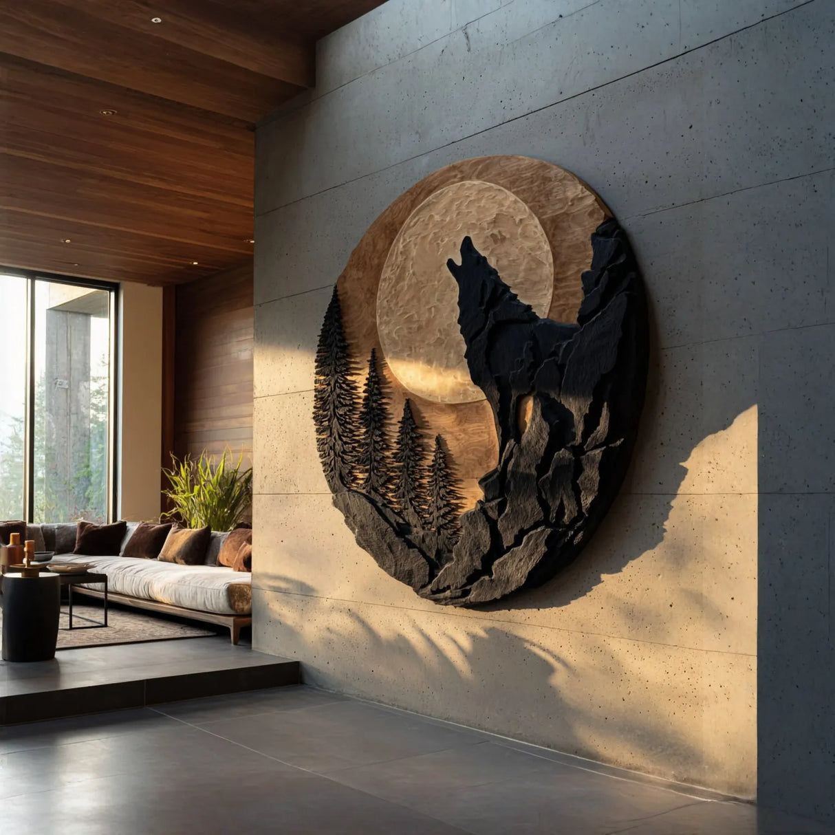 Modern Solid Wood Wolf Wall Sculpture for Living Room Interiors