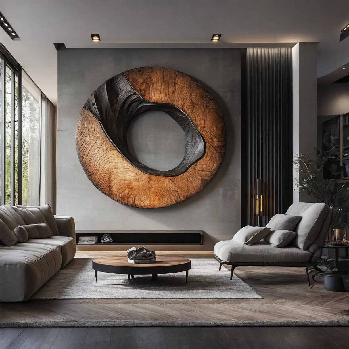 Modern Organic Circular Solid Wood Wall Sculpture for Interior Decor