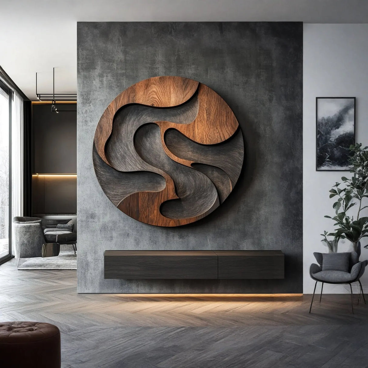 Wall Sculpture Solid Wood Round Panel for Modern Interior Decor