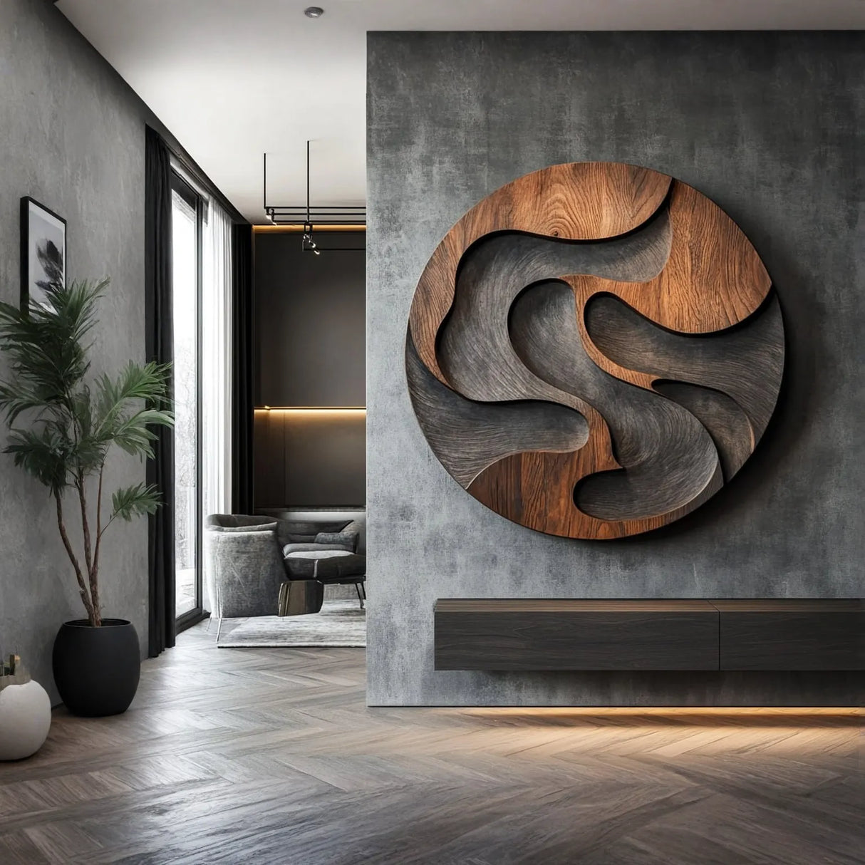 Wall Sculpture Solid Wood Round Panel for Modern Interior Decor