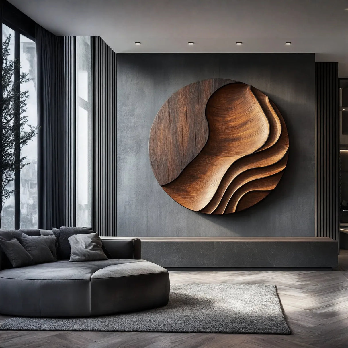 Contemporary Solid Wood Wall Art Sculpture for Living Room Design