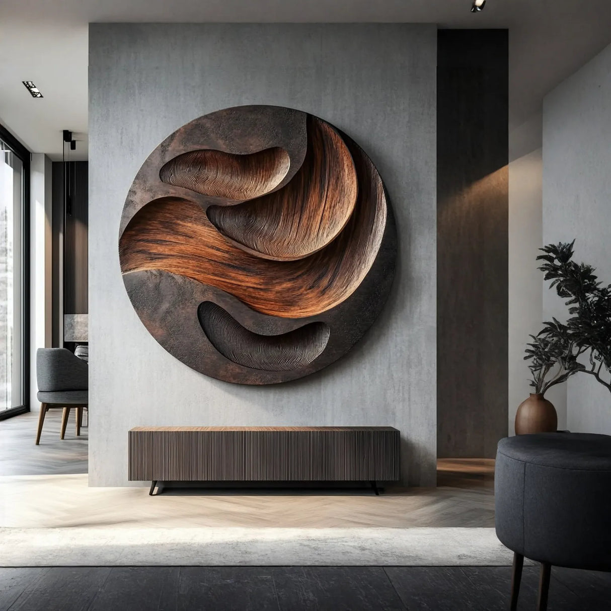 Modern Solid Wood Wall Sculpture for Interior Spaces