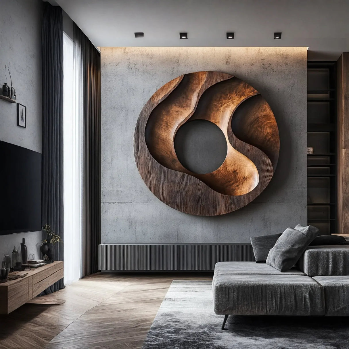 Modern Round Solid Wood Wall Sculpture for Living Room Decor