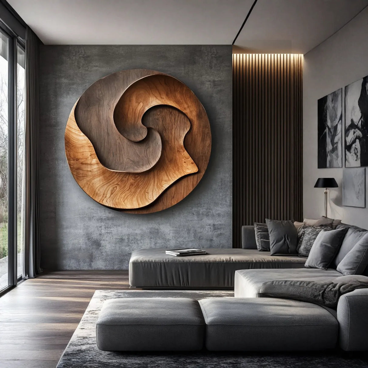 Contemporary Curved Solid Wood Wall Sculpture for Modern Interior Spaces