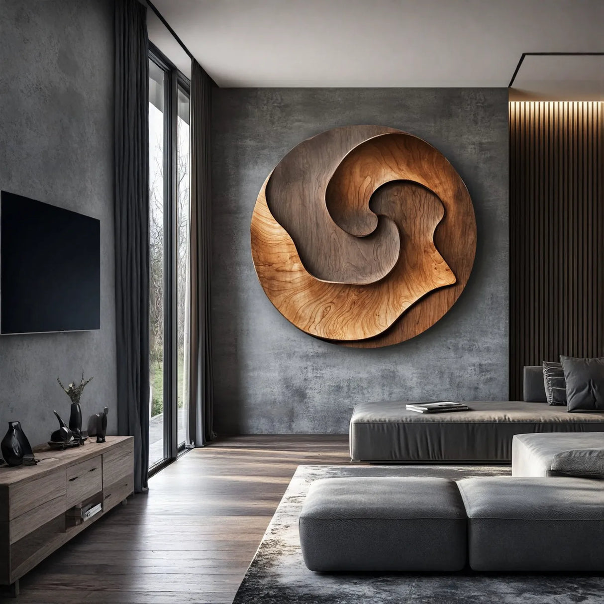 Contemporary Curved Solid Wood Wall Sculpture for Modern Interior Spaces