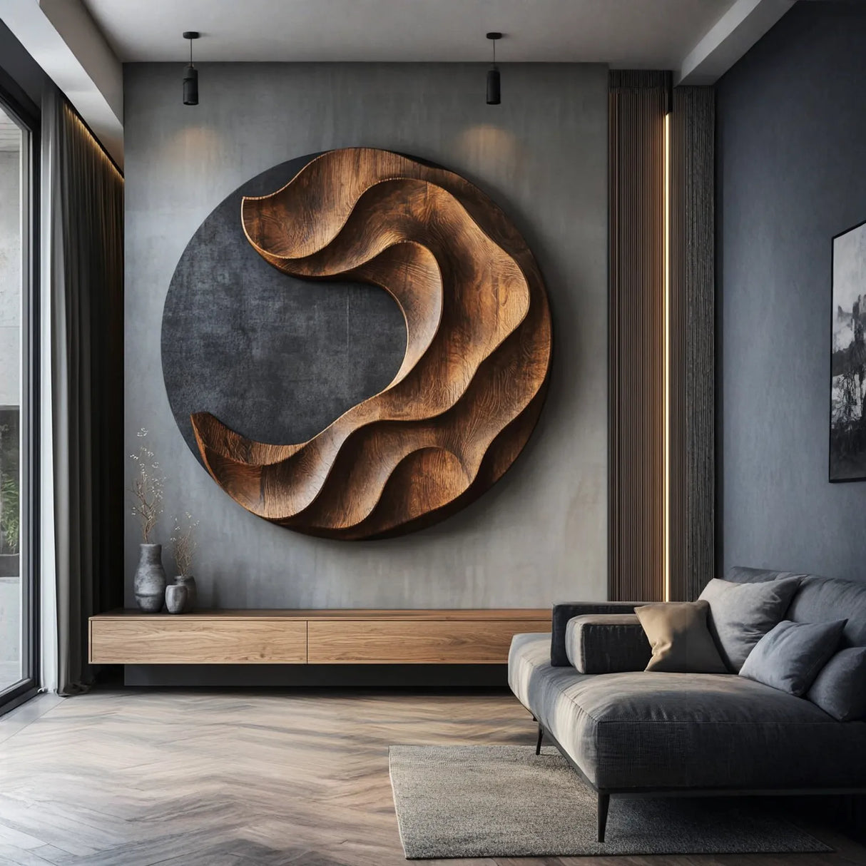 Contemporary Layered Solid Wood Wall Sculpture for Modern Interiors