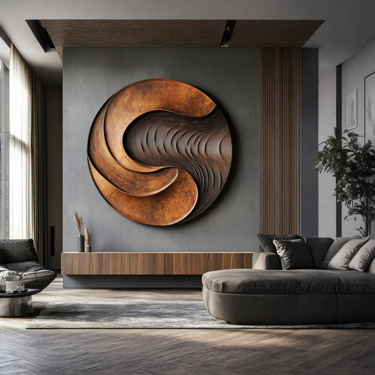 Modern Round Solid Wood Wall Art for Contemporary Interiors