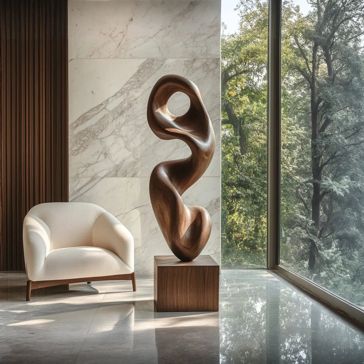 Contemporary Abstract Solid Wood Sculpture for Interiors and Gardens