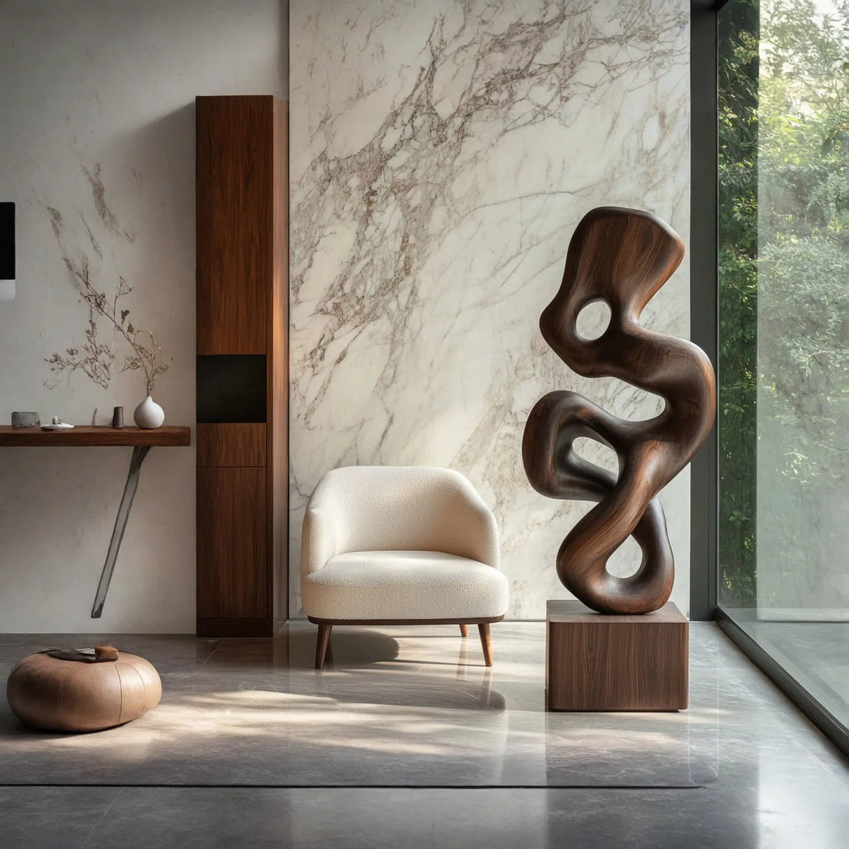 Contemporary Organic Solid Wood Sculpture for Modern Living Rooms