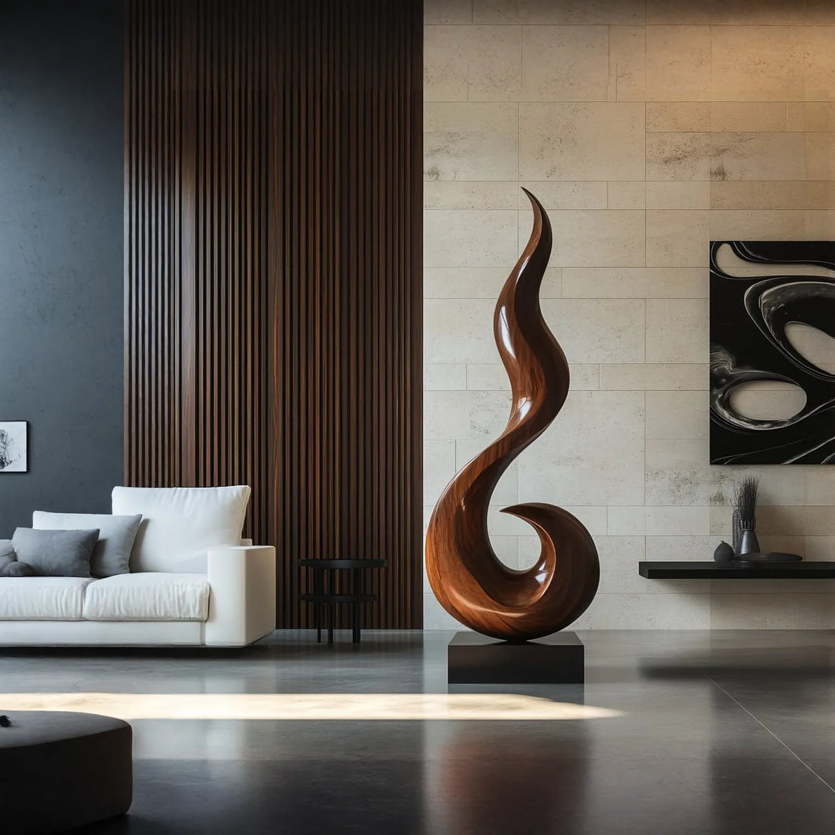 Hand-Carved Solid Wood Flow Sculpture for Modern Living Spaces