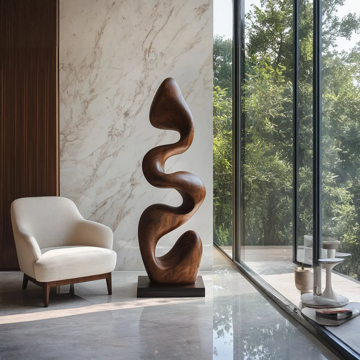 Flowing Contemporary Solid Wood Sculpture for Interior Spaces