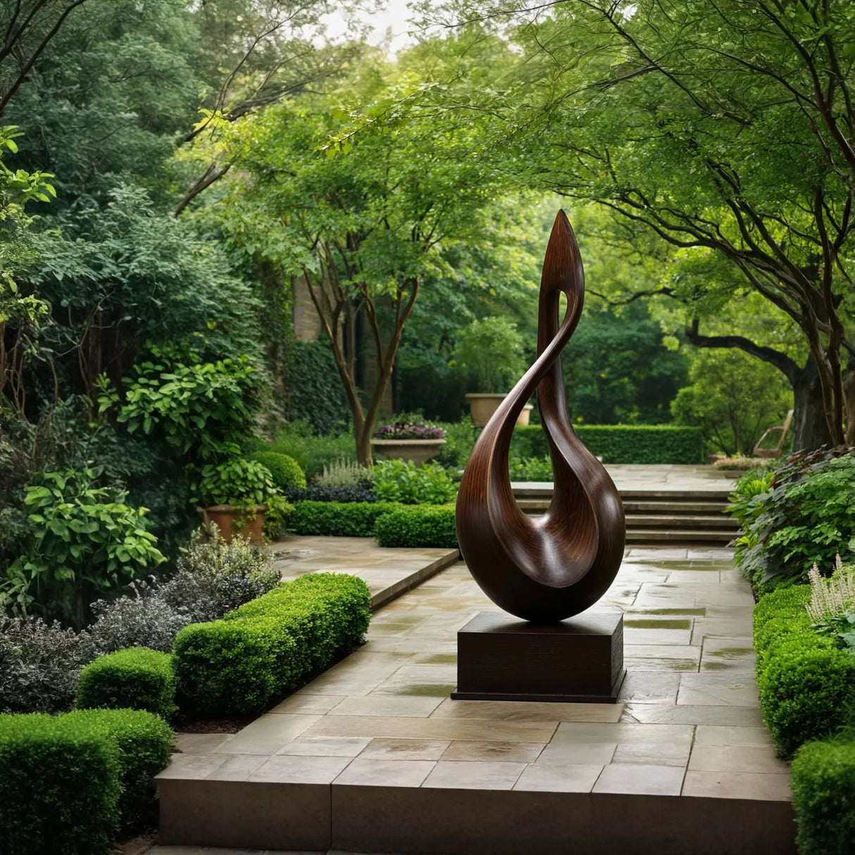 Hand-Carved Solid Wood Sculpture for Garden or Interior Design