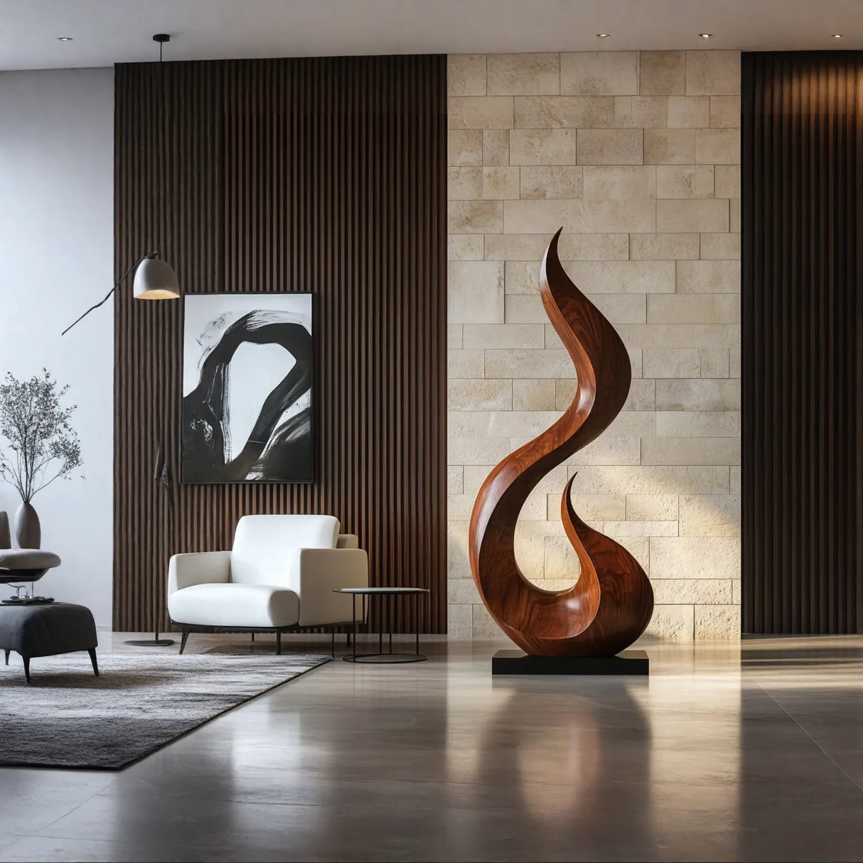 Sculptural Solid Wood Flame Sculpture for Modern Interiors