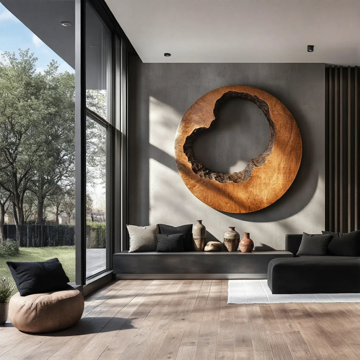Abstract Round Solid Wood Wall Art Modern Organic Wall Sculpture for Living Room Decor