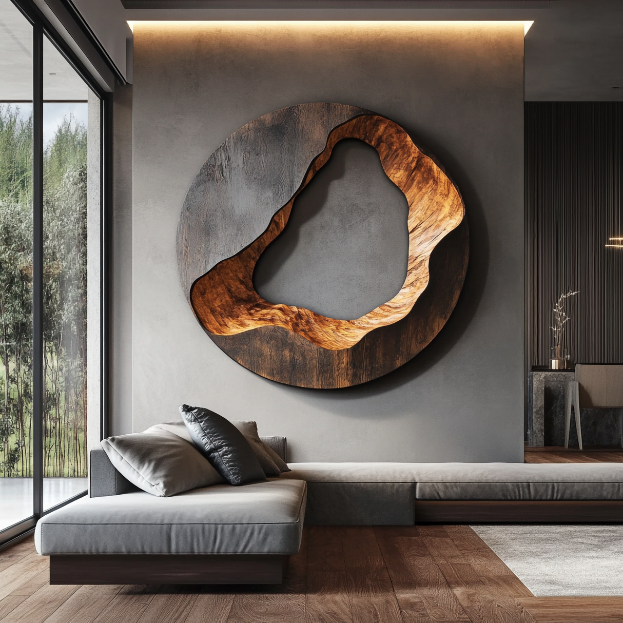 Modern Organic Round Solid Wood Wall Sculpture Large Statement Wall Art Decor