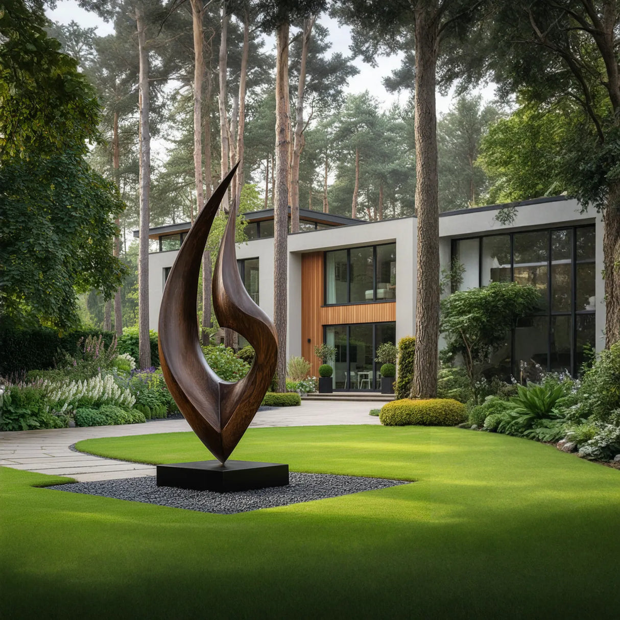 Tall Outdoor Solid Wood Sculpture for Contemporary Garden Landscape