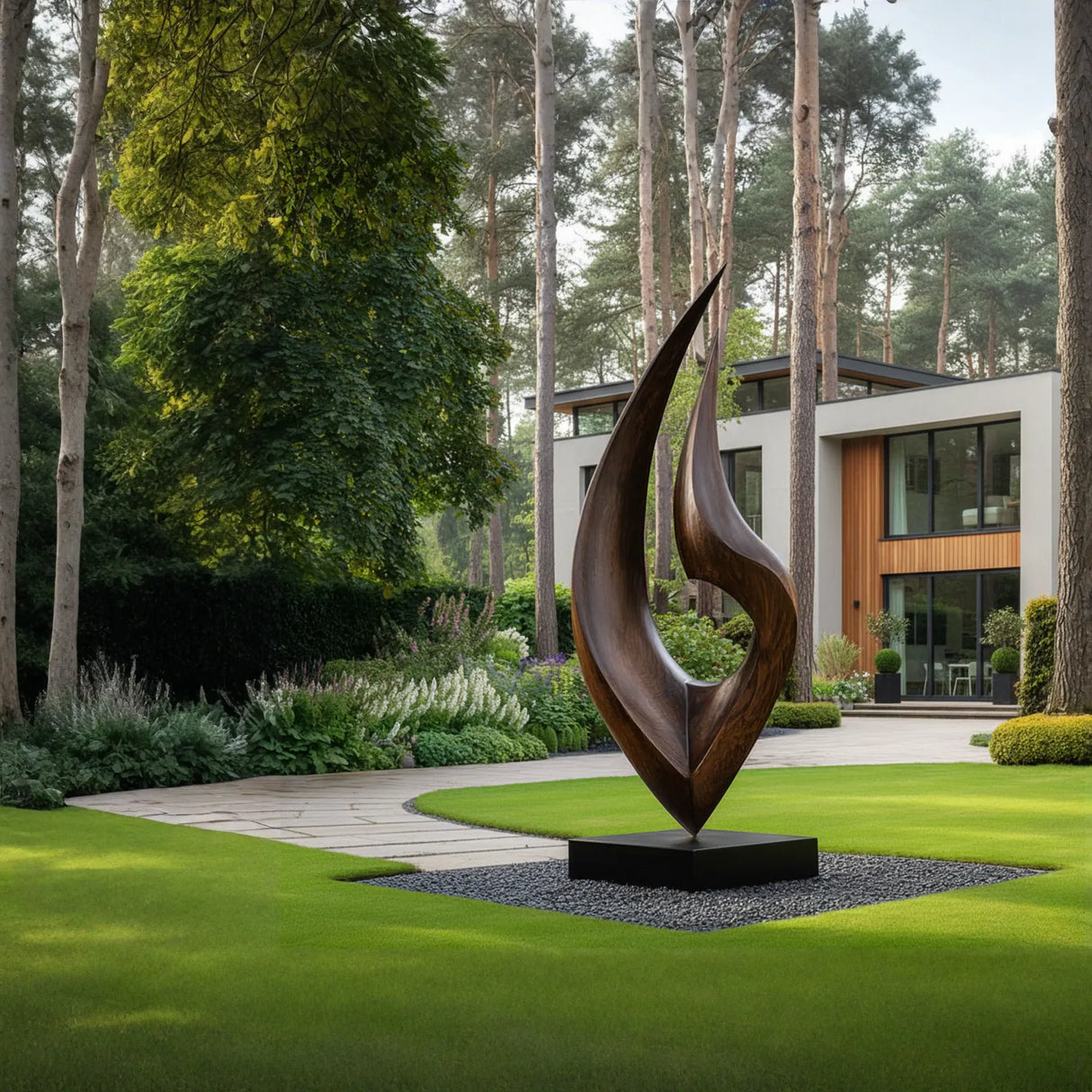 Tall Outdoor Solid Wood Sculpture for Contemporary Garden Landscape