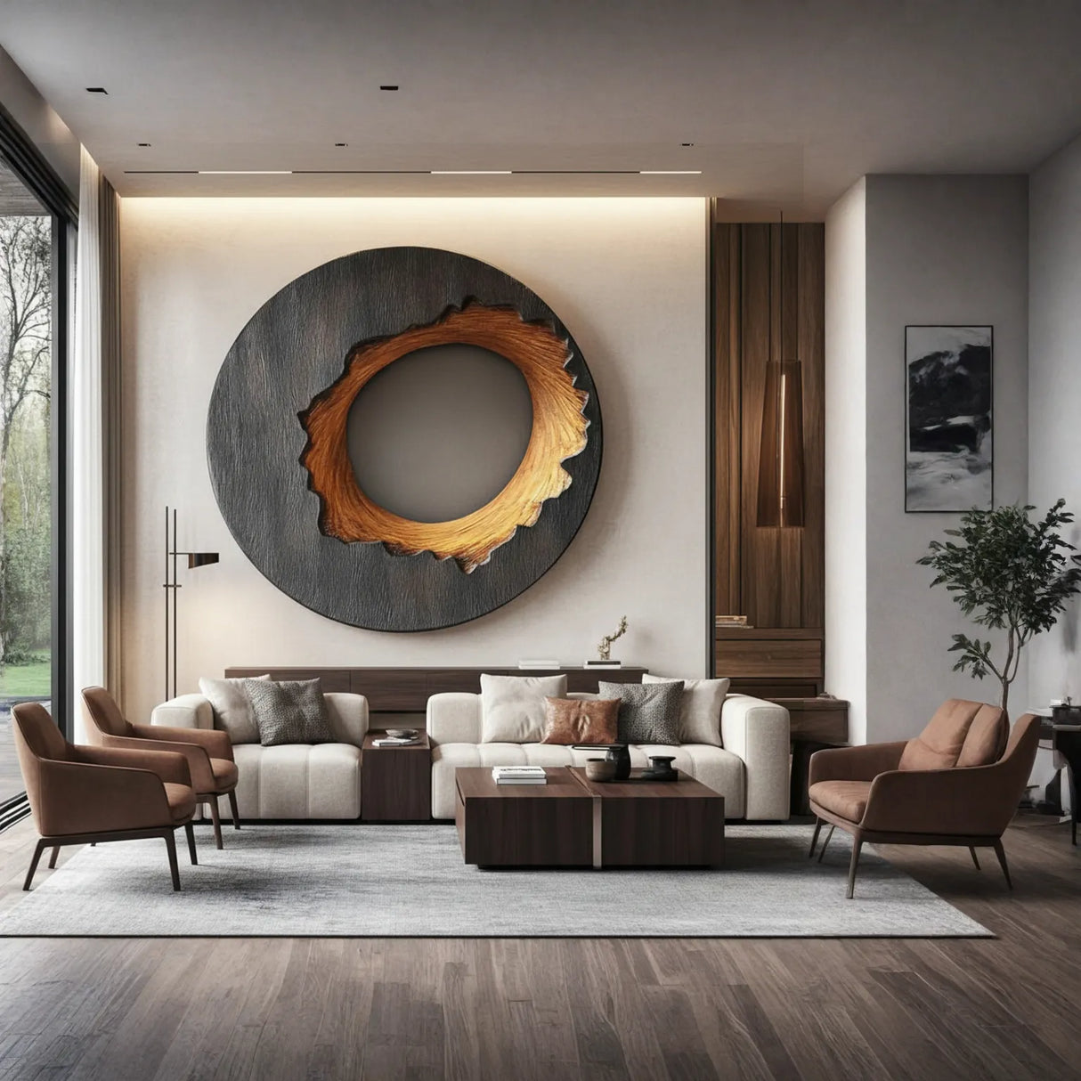 Round Solid Wood Wall Sculpture for Contemporary Living Spaces